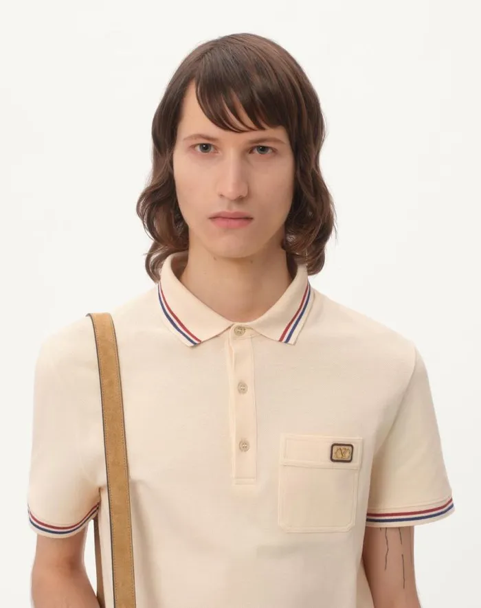 Valentino Tshirts And Sweatshirts Man Cotton Piqu Polo Shirt With Vlogo Patch For Man In Butter Butter Valentino Tshirts And Sweatshirts Man Cotton Piqu Polo Shirt With Vlogo Patch For Man In Butter Butter