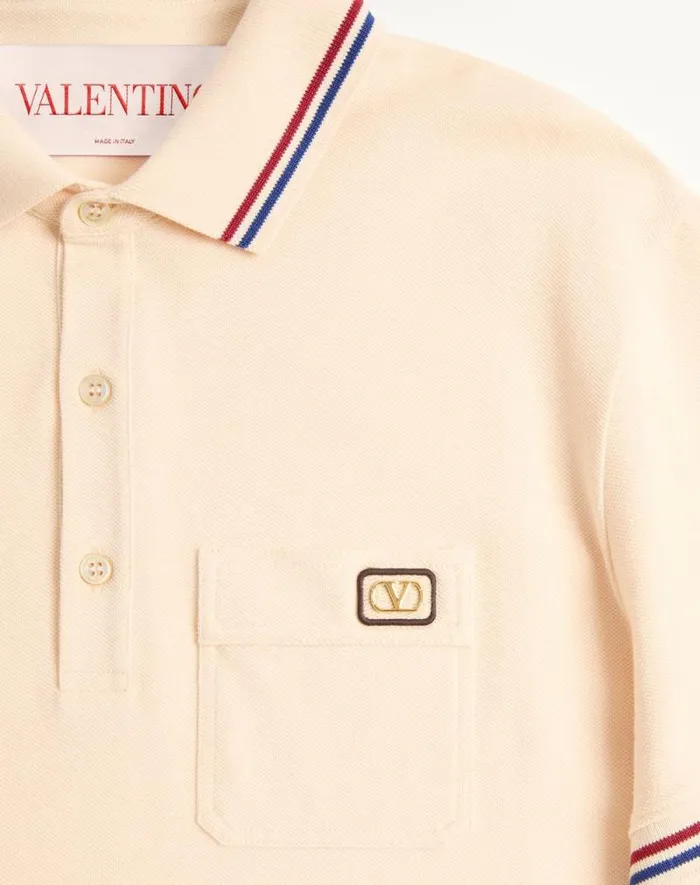 Valentino Tshirts And Sweatshirts Man Cotton Piqu Polo Shirt With Vlogo Patch For Man In Butter Butter Valentino Tshirts And Sweatshirts Man Cotton Piqu Polo Shirt With Vlogo Patch For Man In Butter Butter
