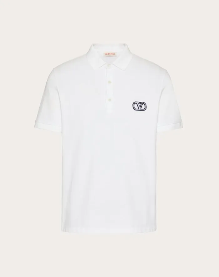 Valentino Tshirts And Sweatshirts Man Cotton Piqu Polo Shirt With Vlogo Signature Patch For Man In White White Valentino Tshirts And Sweatshirts Man Cotton Piqu Polo Shirt With Vlogo Signature Patch For Man In White White