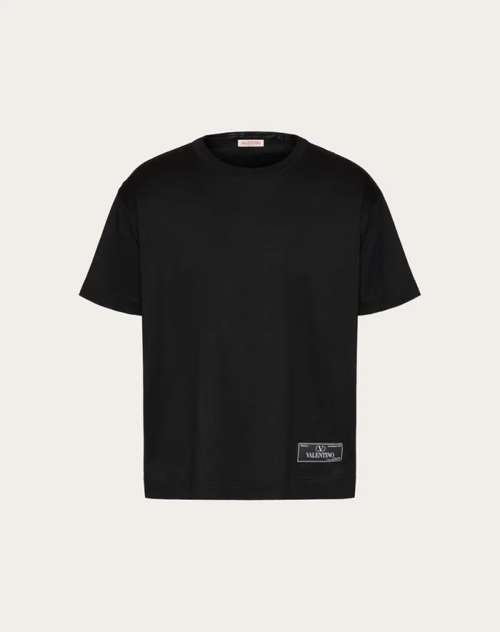 Valentino Tshirts And Sweatshirts Man Cotton Tshirt With Maison Valentino Tailoring Label For Man In Navy Navy Valentino Tshirts And Sweatshirts Man Cotton Tshirt With Maison Valentino Tailoring Label For Man In Navy Navy
