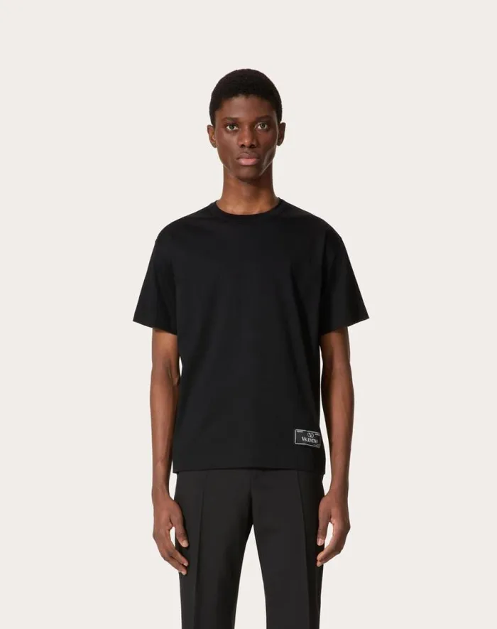 Valentino Tshirts And Sweatshirts Man Cotton Tshirt With Maison Valentino Tailoring Label For Man In Navy Navy Valentino Tshirts And Sweatshirts Man Cotton Tshirt With Maison Valentino Tailoring Label For Man In Navy Navy