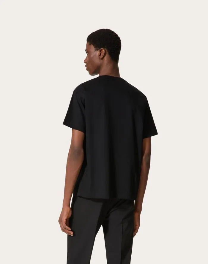 Valentino Tshirts And Sweatshirts Man Cotton Tshirt With Maison Valentino Tailoring Label For Man In Navy Navy Valentino Tshirts And Sweatshirts Man Cotton Tshirt With Maison Valentino Tailoring Label For Man In Navy Navy