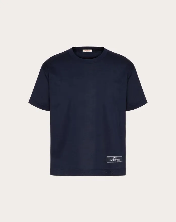 Valentino Tshirts And Sweatshirts Man Cotton Tshirt With Maison Valentino Tailoring Label For Man In Navy Navy Valentino Tshirts And Sweatshirts Man Cotton Tshirt With Maison Valentino Tailoring Label For Man In Navy Navy