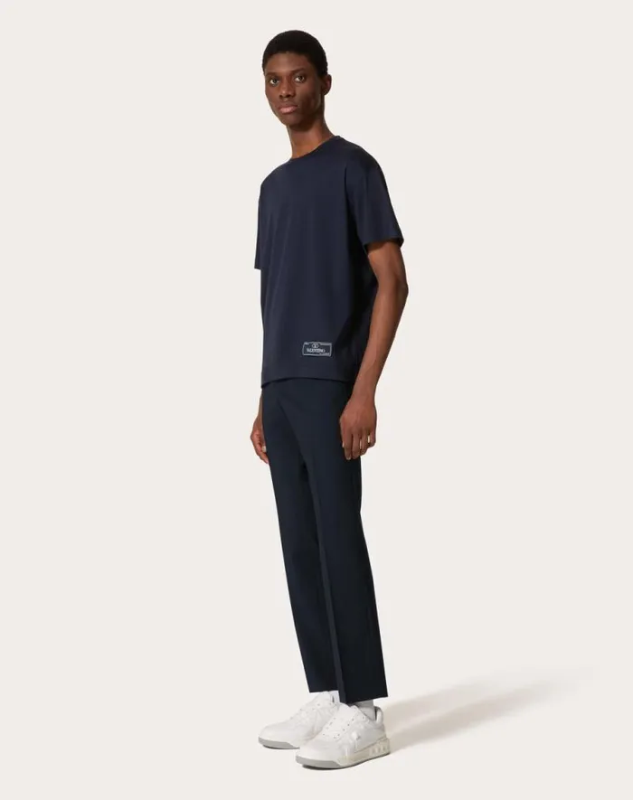 Valentino Tshirts And Sweatshirts Man Cotton Tshirt With Maison Valentino Tailoring Label For Man In Navy Navy Valentino Tshirts And Sweatshirts Man Cotton Tshirt With Maison Valentino Tailoring Label For Man In Navy Navy