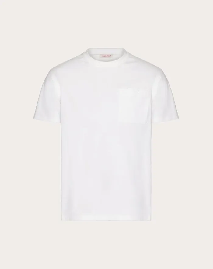 Valentino Tshirts And Sweatshirts Man Cotton Tshirt With Topstitched V Detail For Man In Black Black Valentino Tshirts And Sweatshirts Man Cotton Tshirt With Topstitched V Detail For Man In Black Black