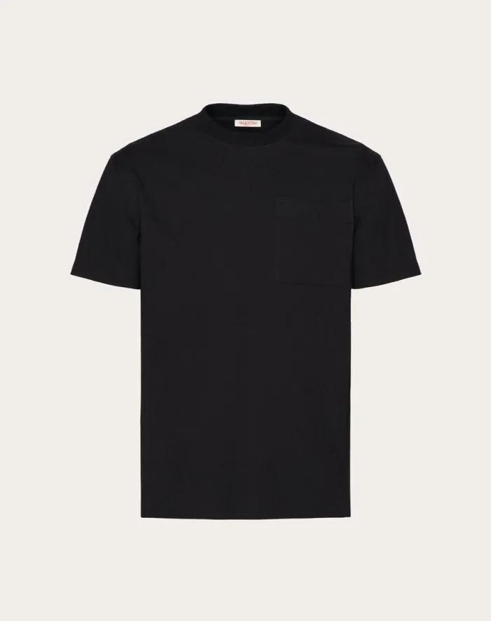 Valentino Tshirts And Sweatshirts Man Cotton Tshirt With Topstitched V Detail For Man In Black Black Valentino Tshirts And Sweatshirts Man Cotton Tshirt With Topstitched V Detail For Man In Black Black