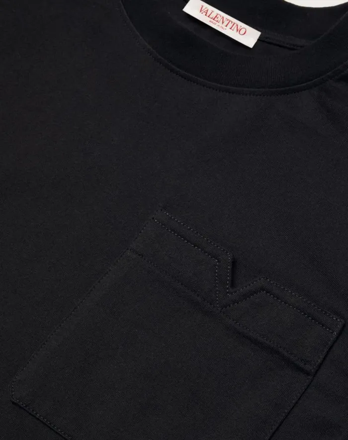 Valentino Tshirts And Sweatshirts Man Cotton Tshirt With Topstitched V Detail For Man In Black Black Valentino Tshirts And Sweatshirts Man Cotton Tshirt With Topstitched V Detail For Man In Black Black