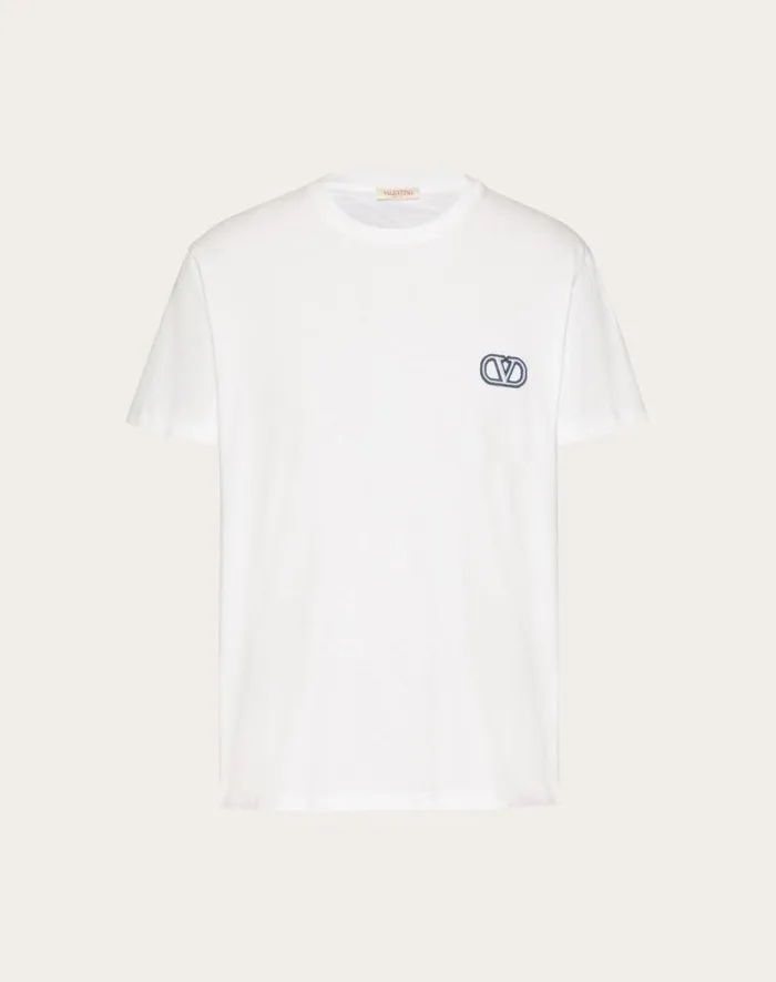 Valentino Tshirts And Sweatshirts Man Cotton Tshirt With Vlogo Signature Patch For Man In Black Black Valentino Tshirts And Sweatshirts Man Cotton Tshirt With Vlogo Signature Patch For Man In Black Black