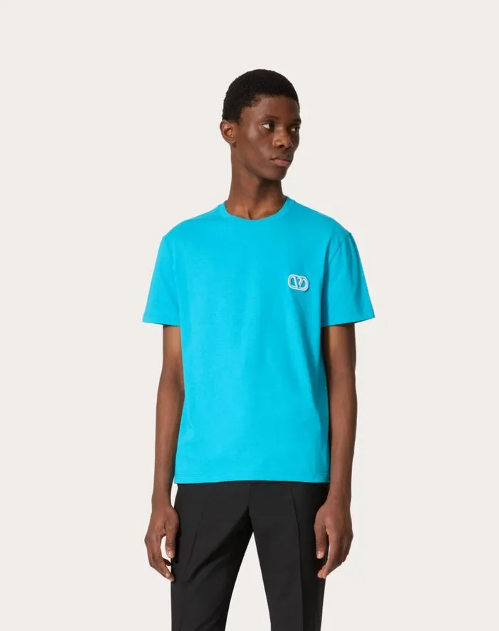 Valentino Tshirts And Sweatshirts Man Cotton Tshirt With Vlogo Signature Patch For Man In Mauve Mauve