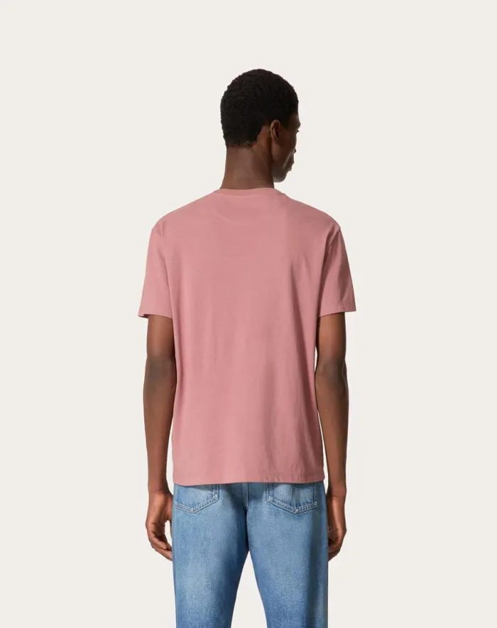 Valentino Tshirts And Sweatshirts Man Cotton Tshirt With Vlogo Signature Patch For Man In Sky Blue Sky Blue