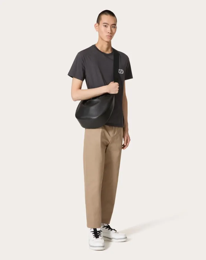 Valentino Tshirts And Sweatshirts Man Cotton Tshirt With Vlogo Signature Patch For Man In Sky Blue Sky Blue