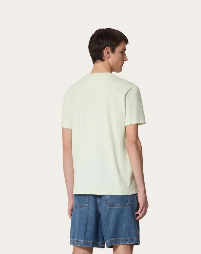 Valentino Tshirts And Sweatshirts Man Cotton Tshirt With Vlogo Signature Patch For Man In Sky Blue Sky Blue