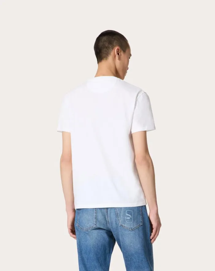 Valentino Tshirts And Sweatshirts Man Cotton Tshirt With Vlogo Signature Patch For Man In Sky Blue Sky Blue