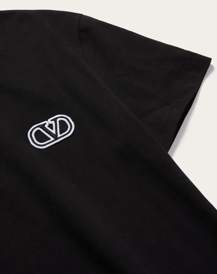 Valentino Tshirts And Sweatshirts Man Cotton Tshirt With Vlogo Signature Patch For Man In Sky Blue Sky Blue
