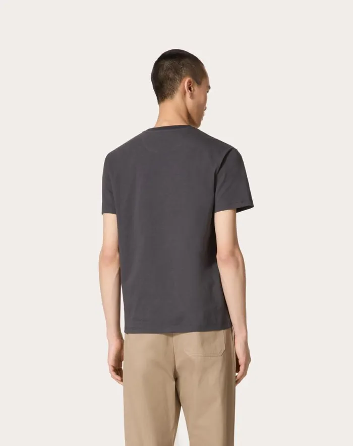 Valentino Tshirts And Sweatshirts Man Cotton Tshirt With Vlogo Signature Patch For Man In Sky Blue Sky Blue