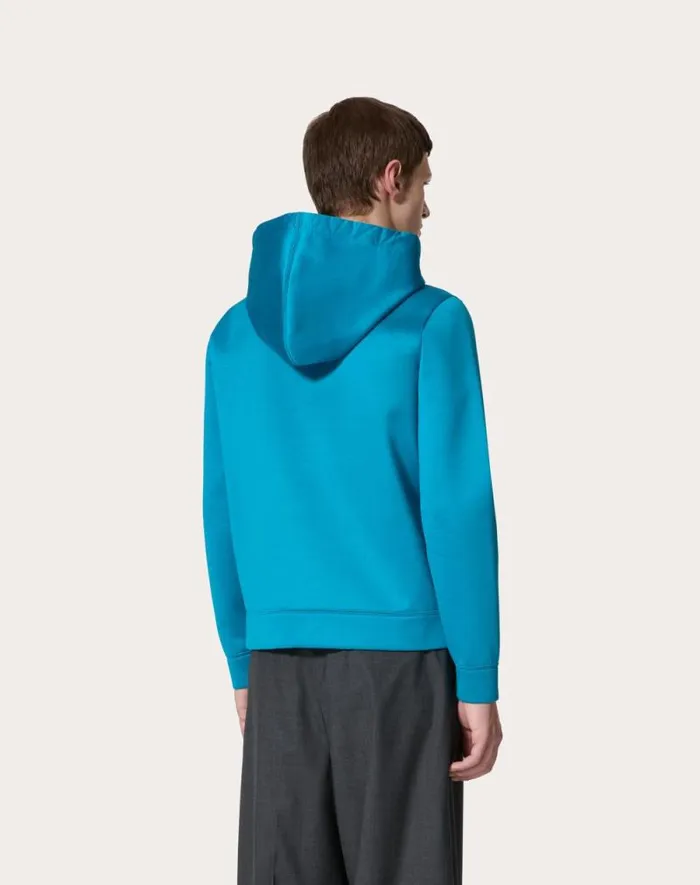 Valentino Tshirts And Sweatshirts Man Neoprene Sweatshirt With Hood And Zipper For Man In Sky Blue Sky Blue Valentino Tshirts And Sweatshirts Man Neoprene Sweatshirt With Hood And Zipper For Man In Sky Blue Sky Blue