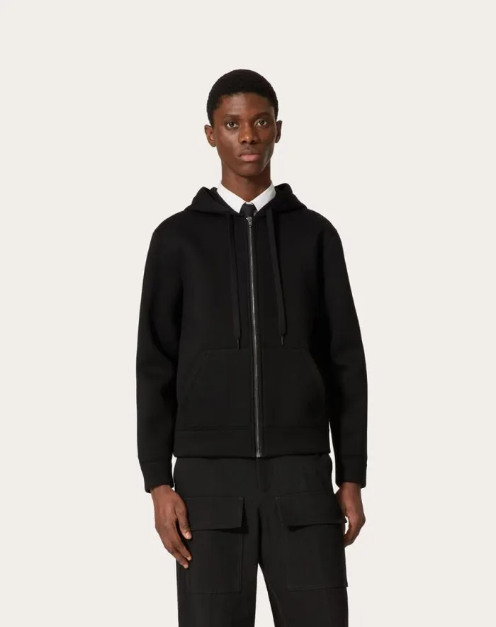 Valentino Tshirts And Sweatshirts Man Neoprene Sweatshirt With Hood And Zipper For Man In Sky Blue Sky Blue Valentino Tshirts And Sweatshirts Man Neoprene Sweatshirt With Hood And Zipper For Man In Sky Blue Sky Blue