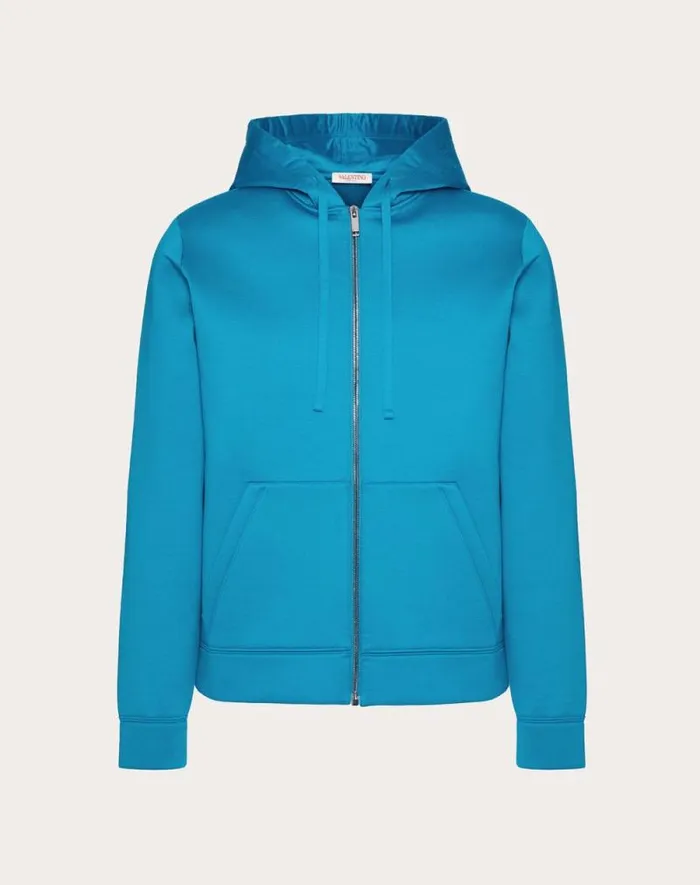 Valentino Tshirts And Sweatshirts Man Neoprene Sweatshirt With Hood And Zipper For Man In Sky Blue Sky Blue Valentino Tshirts And Sweatshirts Man Neoprene Sweatshirt With Hood And Zipper For Man In Sky Blue Sky Blue