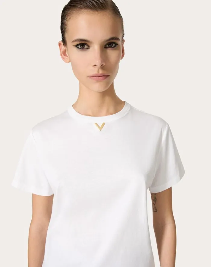 Valentino Tshirts And Sweatshirts Woman Jersey Cotton Tshirt For Woman In White White Valentino Tshirts And Sweatshirts Woman Jersey Cotton Tshirt For Woman In White White