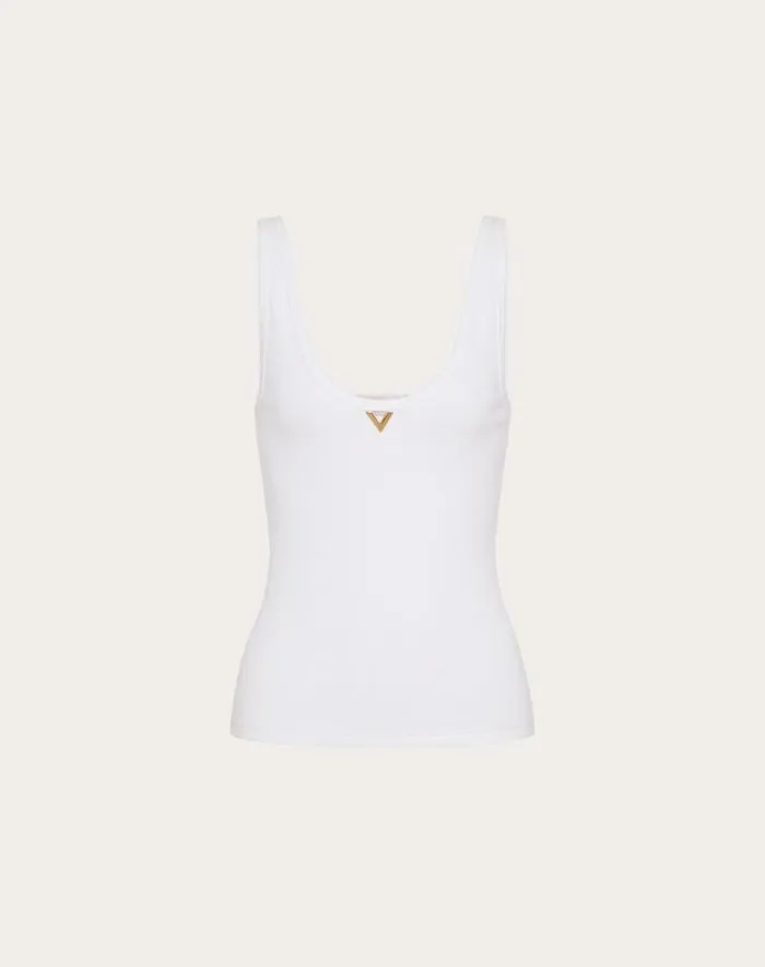 Valentino Tshirts And Sweatshirts Woman Ribbed Cotton Top For Woman In White White Valentino Tshirts And Sweatshirts Woman Ribbed Cotton Top For Woman In White White