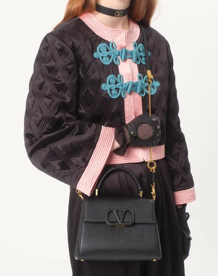 Valentino Top Handle Bags Woman Small Vsling Grainy Calfskin Handbag For Woman In Black Black Valentino Top Handle Bags Woman Small Vsling Grainy Calfskin Handbag For Woman In Black Black