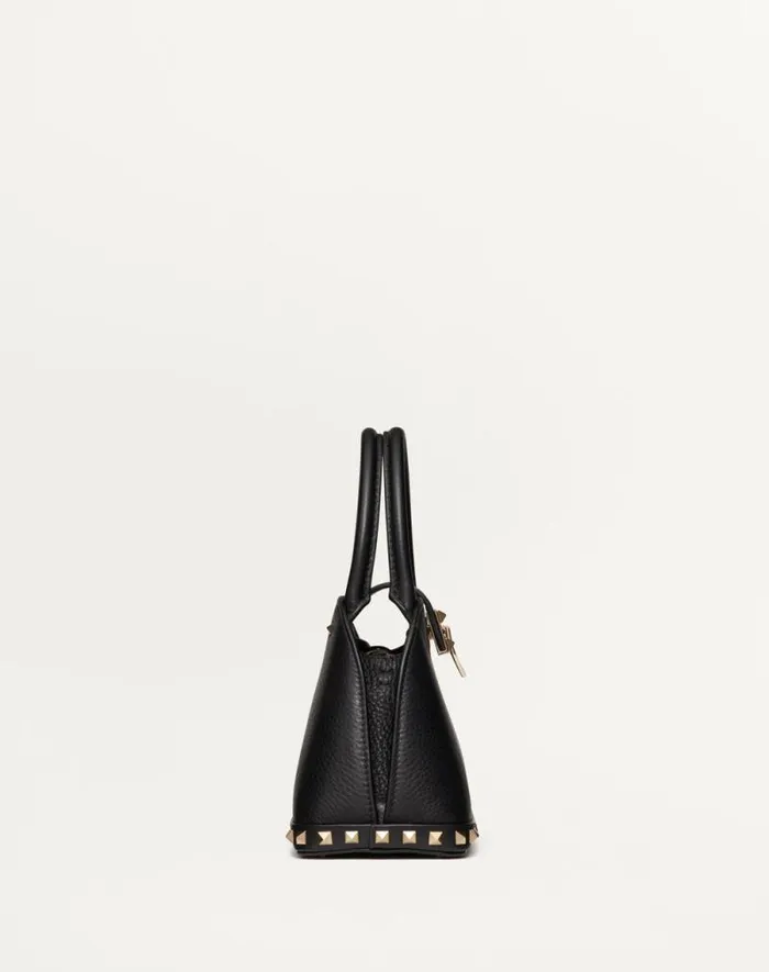 Valentino Top Handle Bags Woman Valentino Garavani Rockstud Small Handbag In Grainy Calfskin For Woman In Black Black Valentino Top Handle Bags Woman Valentino Garavani Rockstud Small Handbag In Grainy Calfskin For Woman In Black Black