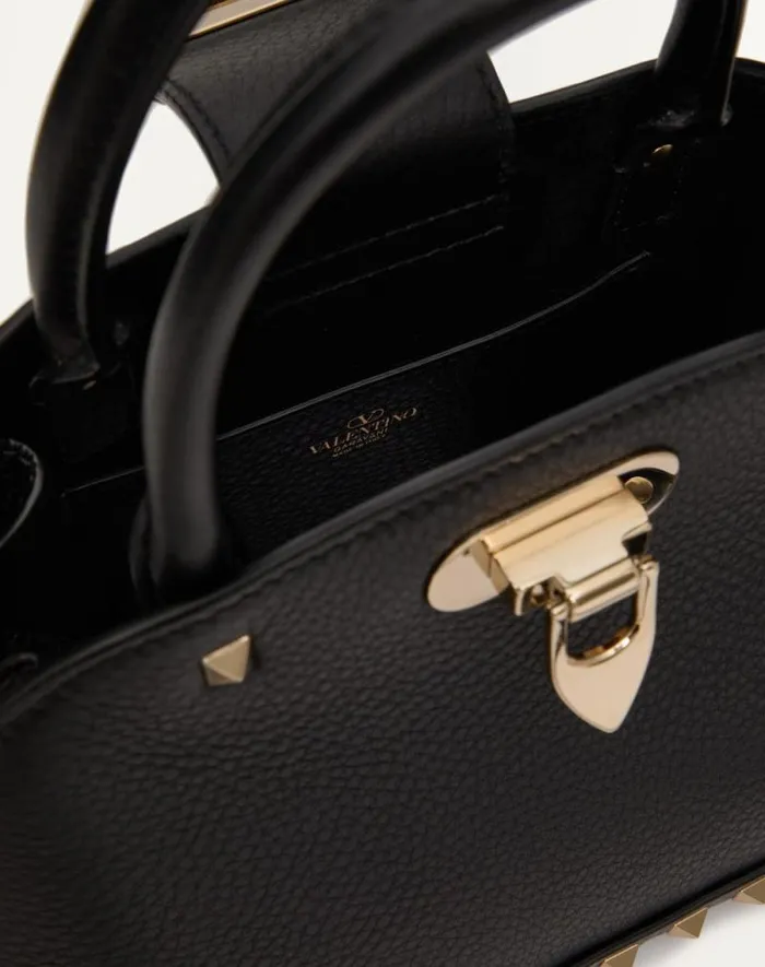 Valentino Top Handle Bags Woman Valentino Garavani Rockstud Small Handbag In Grainy Calfskin For Woman In Black Black Valentino Top Handle Bags Woman Valentino Garavani Rockstud Small Handbag In Grainy Calfskin For Woman In Black Black
