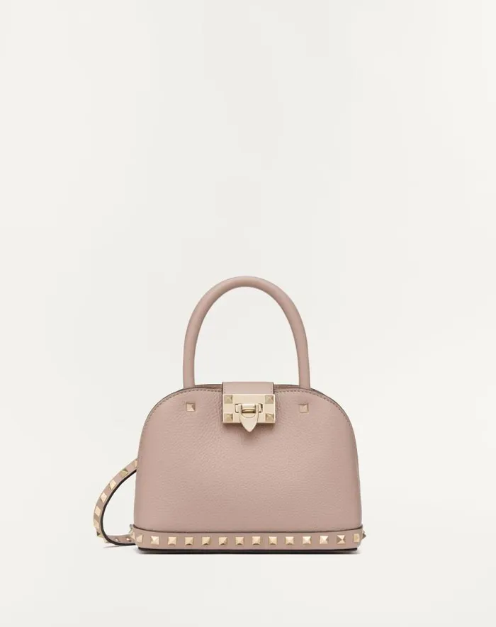 Valentino Top Handle Bags Woman Valentino Garavani Rockstud Small Handbag In Grainy Calfskin For Woman In Poudre Poudre Valentino Top Handle Bags Woman Valentino Garavani Rockstud Small Handbag In Grainy Calfskin For Woman In Poudre Poudre