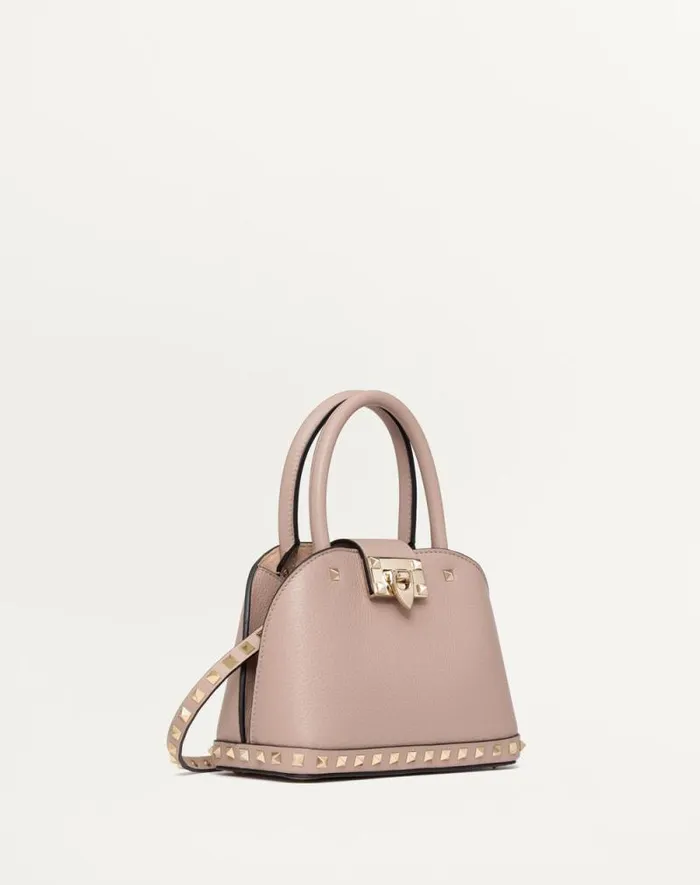 Valentino Top Handle Bags Woman Valentino Garavani Rockstud Small Handbag In Grainy Calfskin For Woman In Poudre Poudre Valentino Top Handle Bags Woman Valentino Garavani Rockstud Small Handbag In Grainy Calfskin For Woman In Poudre Poudre