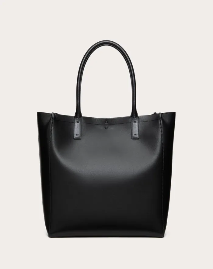 Valentino Totes Man Medium Vlogo Locker Leather Shopping Bag For Man In Black Black