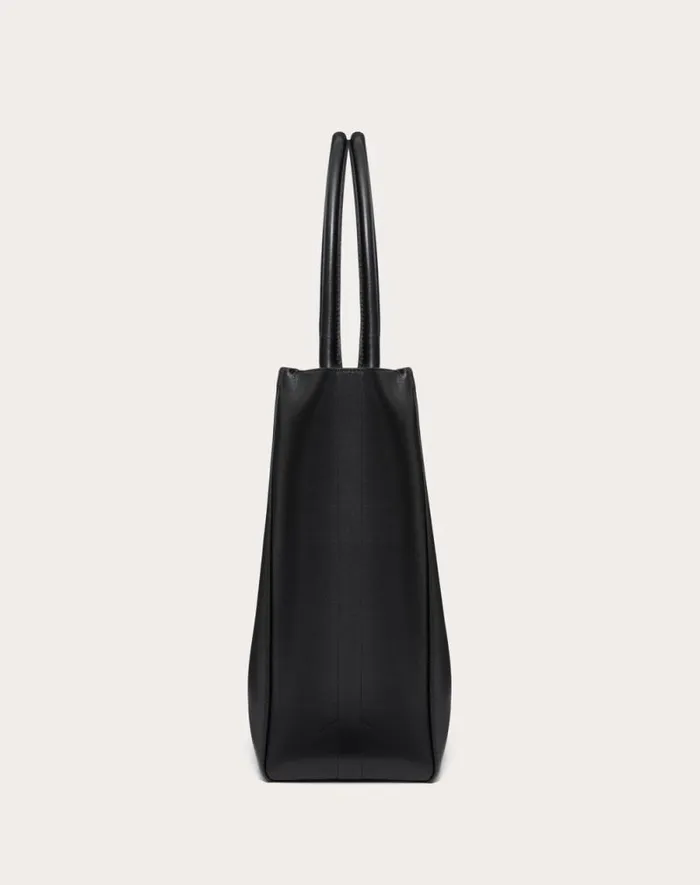 Valentino Totes Man Medium Vlogo Locker Leather Shopping Bag For Man In Black Black