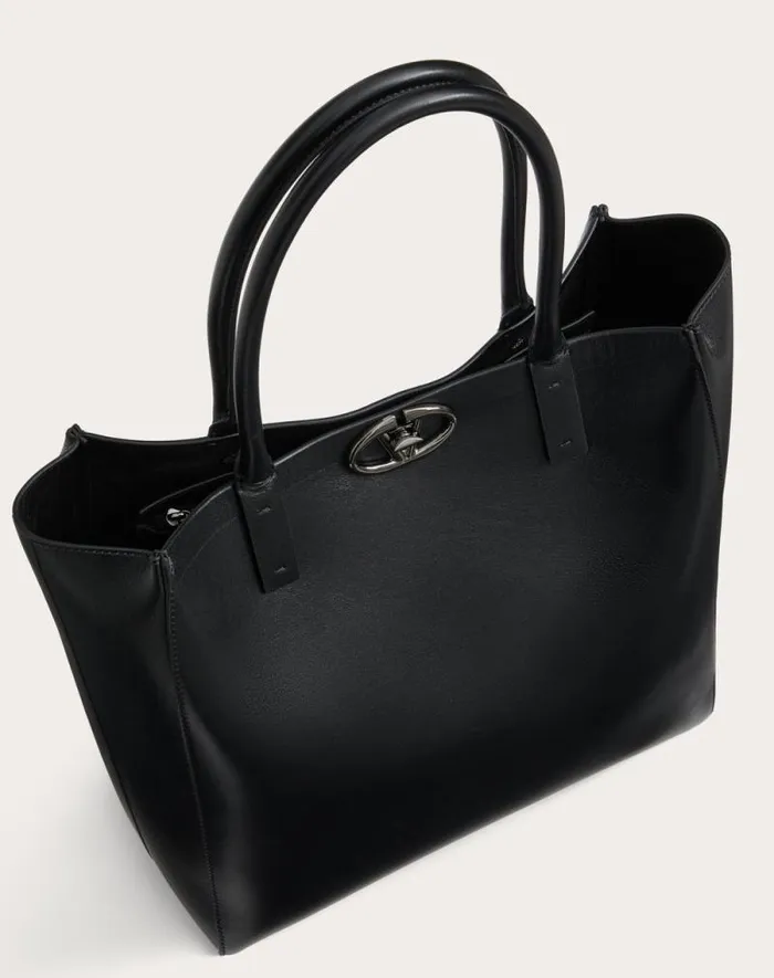 Valentino Totes Man Medium Vlogo Locker Leather Shopping Bag For Man In Black Black