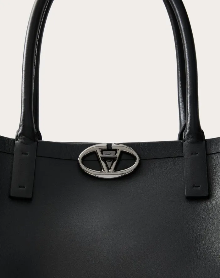Valentino Totes Man Medium Vlogo Locker Leather Shopping Bag For Man In Black Black
