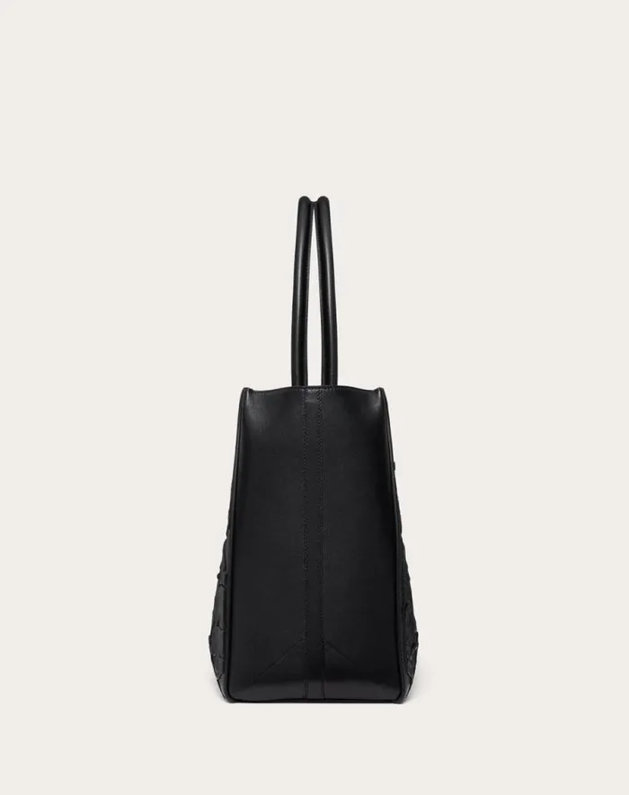 Valentino Totes Woman Medium Tote Bag Vlogo Locker Leather Tote With Embroidered Roses For Woman In Black Black Valentino Totes Woman Medium Tote Bag Vlogo Locker Leather Tote With Embroidered Roses For Woman In Black Black