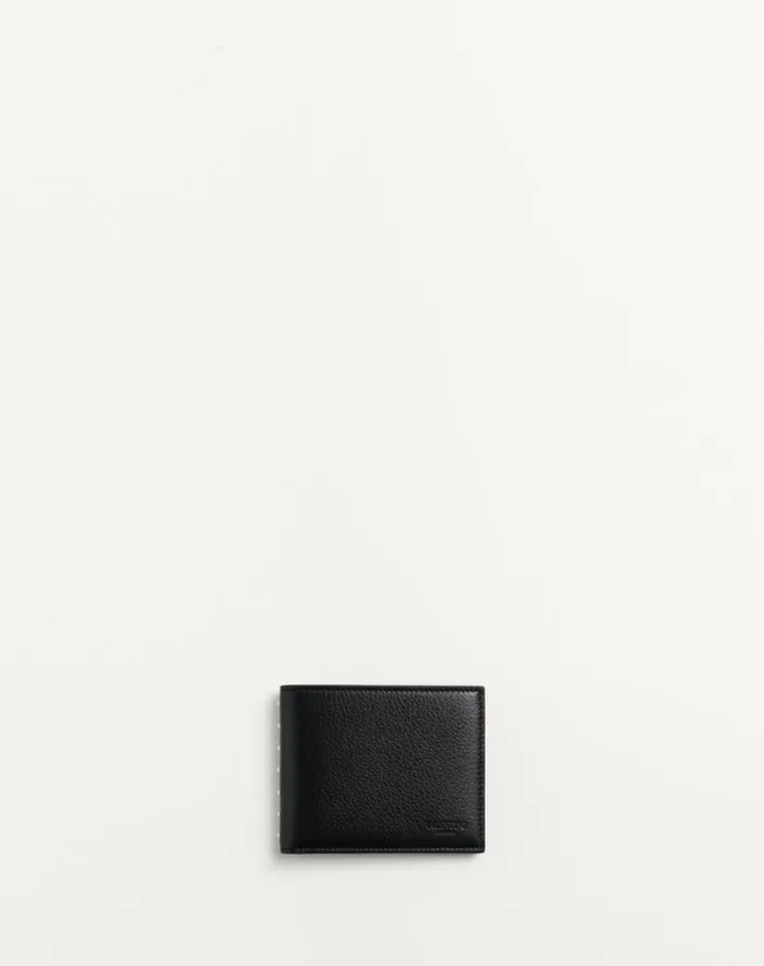 Valentino Wallets And Small Leather Goods Man Rockstud Wallet In Grainy Calfskin For Man In Black Black Valentino Wallets And Small Leather Goods Man Rockstud Wallet In Grainy Calfskin For Man In Black Black