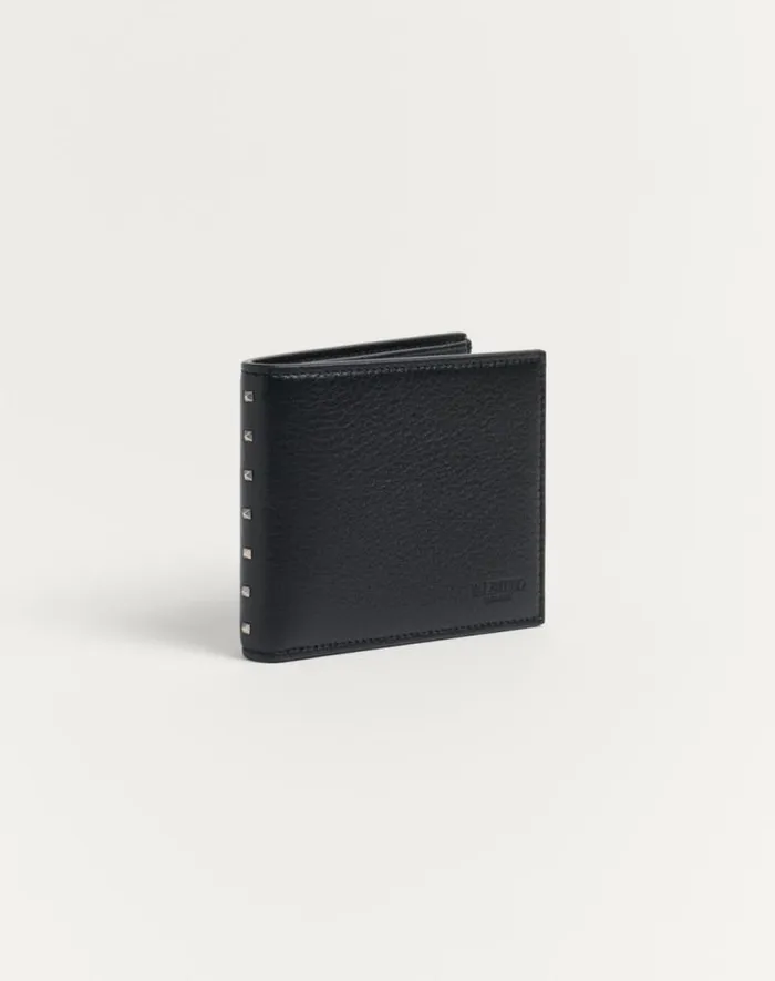 Valentino Wallets And Small Leather Goods Man Rockstud Wallet In Grainy Calfskin For Man In Black Black Valentino Wallets And Small Leather Goods Man Rockstud Wallet In Grainy Calfskin For Man In Black Black