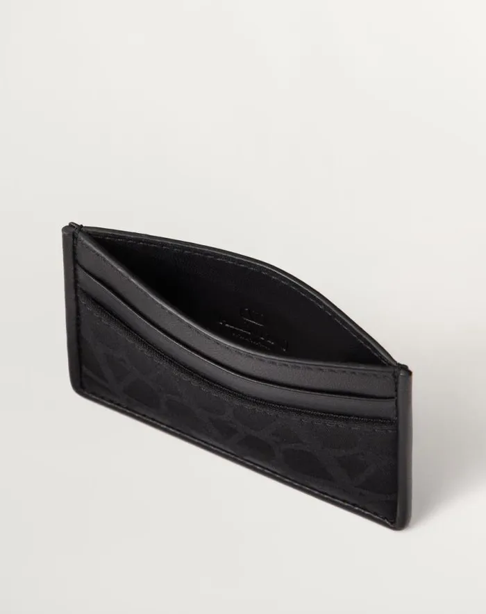 Valentino Wallets And Small Leather Goods Man Toile Iconographe Card Holder In Technical Fabric With Leather Details For Man In Black Black Valentino Wallets And Small Leather Goods Man Toile Iconographe Card Holder In Technical Fabric With Leather Details For Man In Black Black