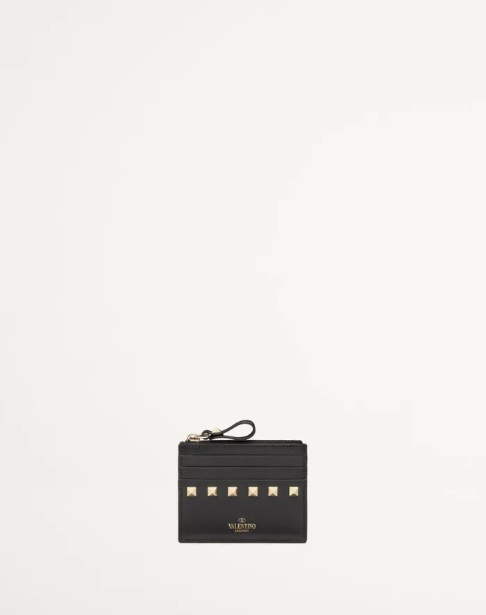 Valentino Wallets And Small Leather Goods Woman Rockstud Calfskin Cardholder With Zipper For Woman In Poudre Poudre Valentino Wallets And Small Leather Goods Woman Rockstud Calfskin Cardholder With Zipper For Woman In Poudre Poudre