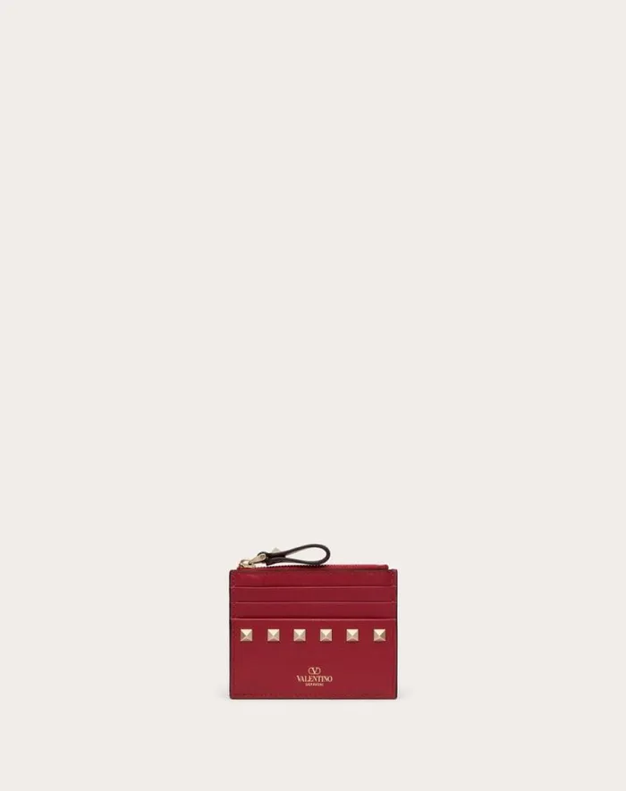 Valentino Wallets And Small Leather Goods Woman Rockstud Calfskin Cardholder With Zipper For Woman In Poudre Poudre Valentino Wallets And Small Leather Goods Woman Rockstud Calfskin Cardholder With Zipper For Woman In Poudre Poudre