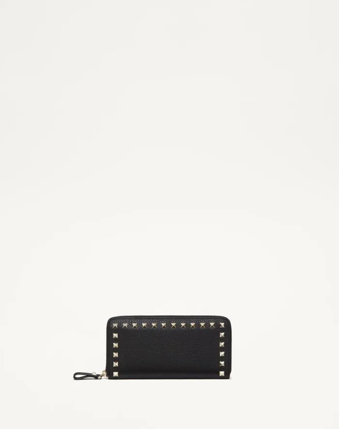 Valentino Wallets And Small Leather Goods Woman Rockstud Grainy Calfskin Zippered Wallet For Woman In Black Black Valentino Wallets And Small Leather Goods Woman Rockstud Grainy Calfskin Zippered Wallet For Woman In Black Black