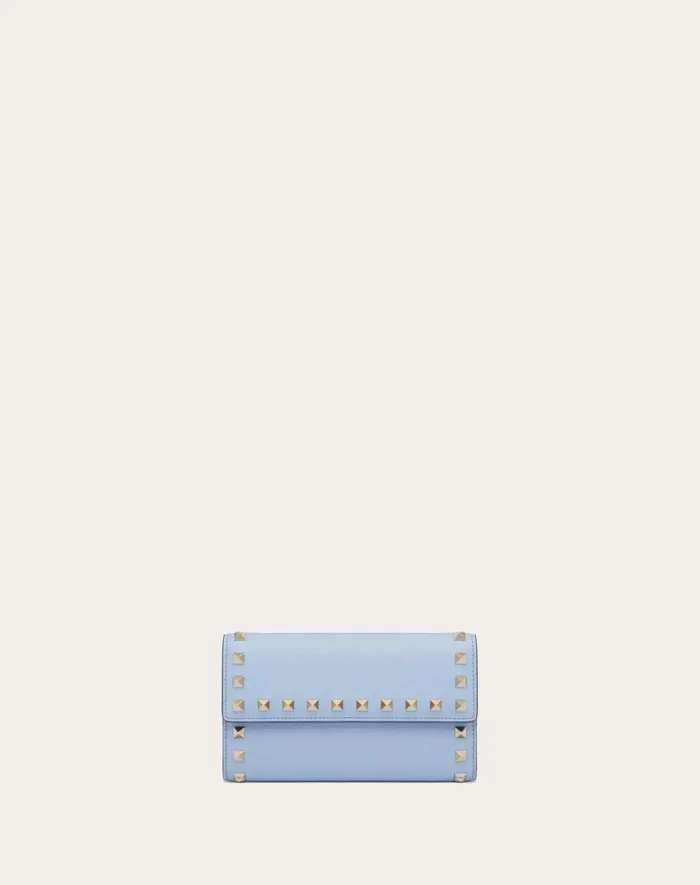 Valentino Wallets And Small Leather Goods Woman Rockstud Wallet In Grainy Calfskin For Woman In Azure Azure Valentino Wallets And Small Leather Goods Woman Rockstud Wallet In Grainy Calfskin For Woman In Azure Azure