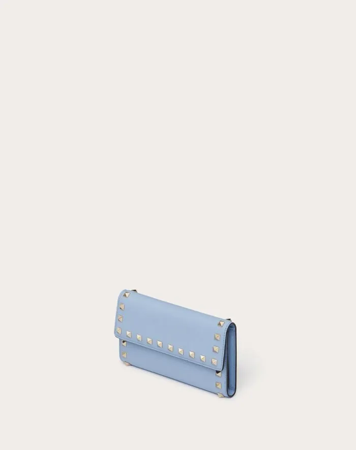 Valentino Wallets And Small Leather Goods Woman Rockstud Wallet In Grainy Calfskin For Woman In Azure Azure Valentino Wallets And Small Leather Goods Woman Rockstud Wallet In Grainy Calfskin For Woman In Azure Azure
