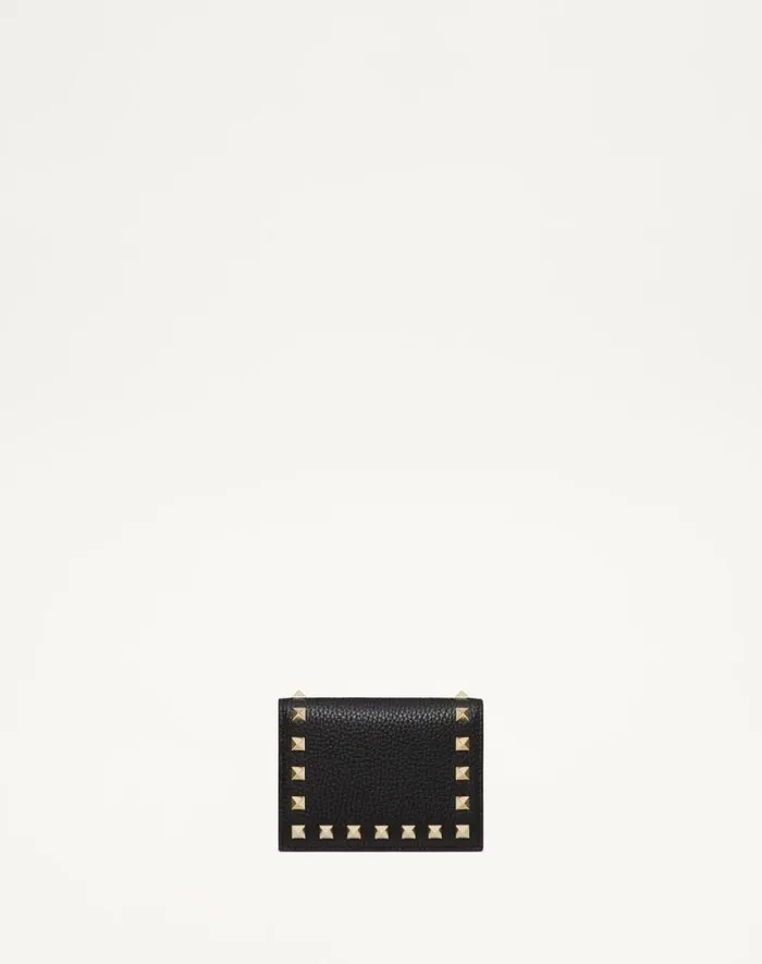 Valentino Wallets And Small Leather Goods Woman Small Rockstud Grainy Calfskin Wallet For Woman In Black Black Valentino Wallets And Small Leather Goods Woman Small Rockstud Grainy Calfskin Wallet For Woman In Black Black