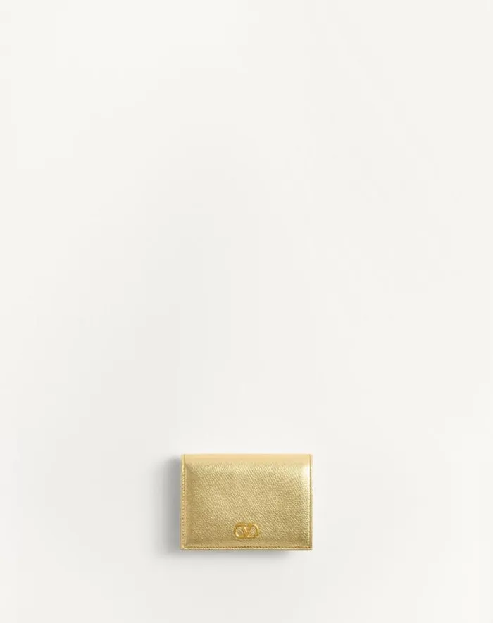 Valentino Wallets And Small Leather Goods Woman Vlogo Signature Laminated Grainy Calfskin Wallet For Woman In Antique Brass Antique Brass Valentino Wallets And Small Leather Goods Woman Vlogo Signature Laminated Grainy Calfskin Wallet For Woman In Antique Brass Antique Brass