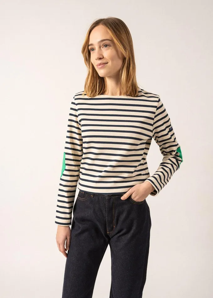 Vaujany Striped Shirt With Heart Elbow Patches Ecrunavykellygreen Women Saint James Aw24