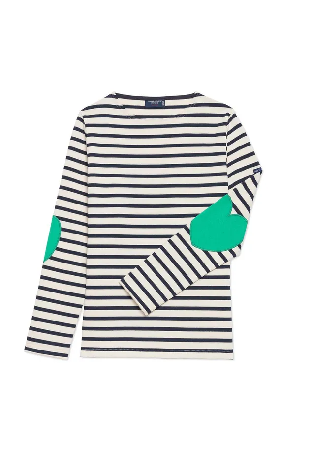 Vaujany Striped Shirt With Heart Elbow Patches Ecrunavykellygreen Women Saint James Aw24