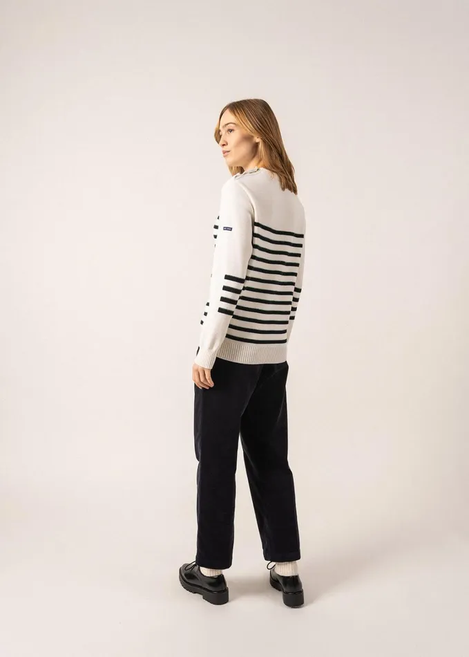 Verdon Wool Sweater With Jacquard Elbows And Green Lurex Details Whitenavygreen Women Saint James Breton Sweaters