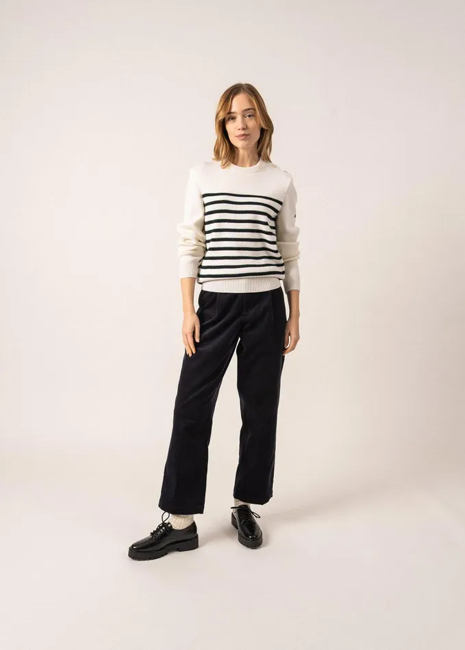 Verdon Wool Sweater With Jacquard Elbows And Green Lurex Details Whitenavygreen Women Saint James Breton Sweaters