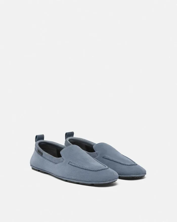 Villa Suede Driver Shoes Light Blue Men Versace Loafers and Slippers