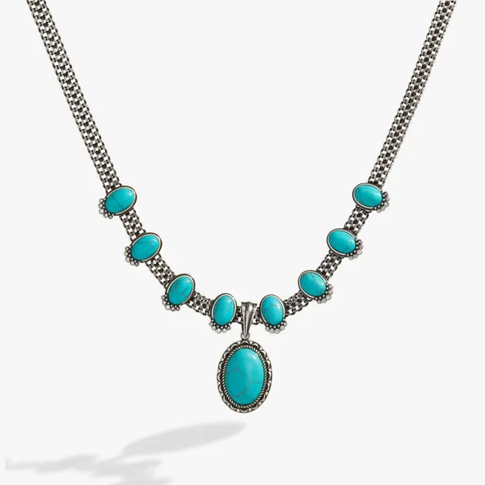 Vintage Turquoise Statement Necklace Silver Women Alex And Ani Necklaces